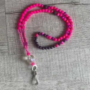 Pink beaded lanyard for keys